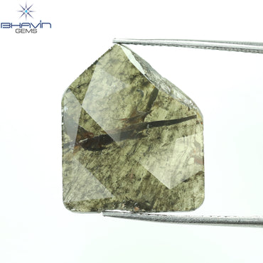 5.43 CT Slice Shape Natural Diamond Greyish Green Color I3 Clarity (18.60 MM)
