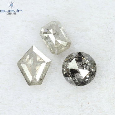 0.60 CT/3 ピース ミックス シェイプ ナチュラル ダイヤモンド ソルト アンド ペッパー カラー I3 クラリティ (4.52 MM)