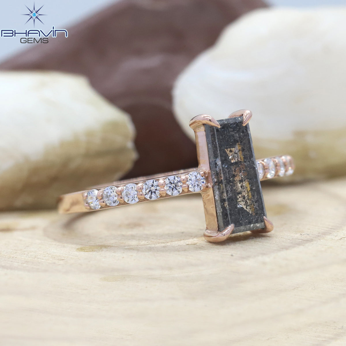 Baguette Diamond Salt And Pepper Diamond Natural Diamond Ring Gold Ring Engagement Ring