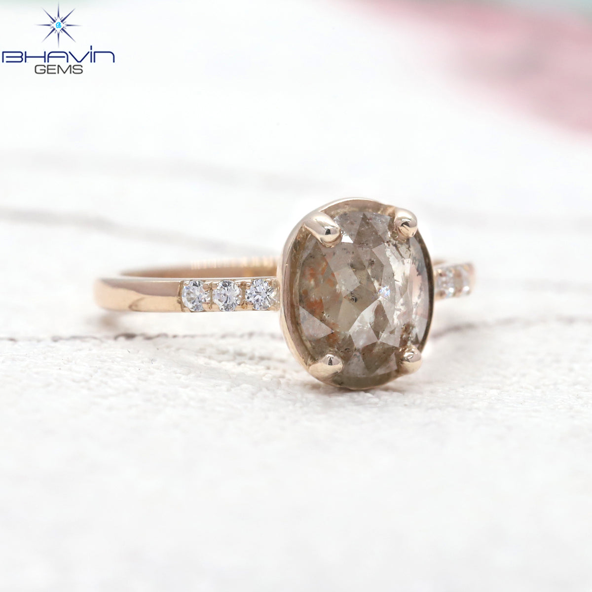 Oval Diamond Natural Diamond Ring Salt And Pepper Color Gold Ring Engagement Ring