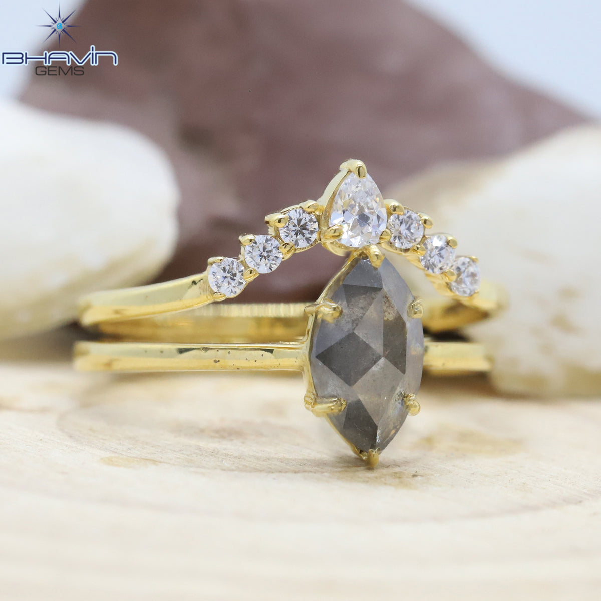 Gold Ring, Marquise Diamond, Salt And Pepper Diamond, Natural Diamond Ring, Engagement Ring, Wedding Ring, Diamond Ring