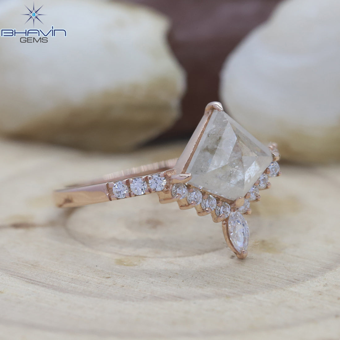 Kite Diamond  White Salt And Pepper Diamond Natural Diamond Ring Gold Ring Engagement Ring