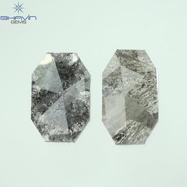 0.42 CT/2 Pcs Emerald Slice Shape Natural Diamond  Salt And Pepper Color I3 Clarity (6.48 MM)