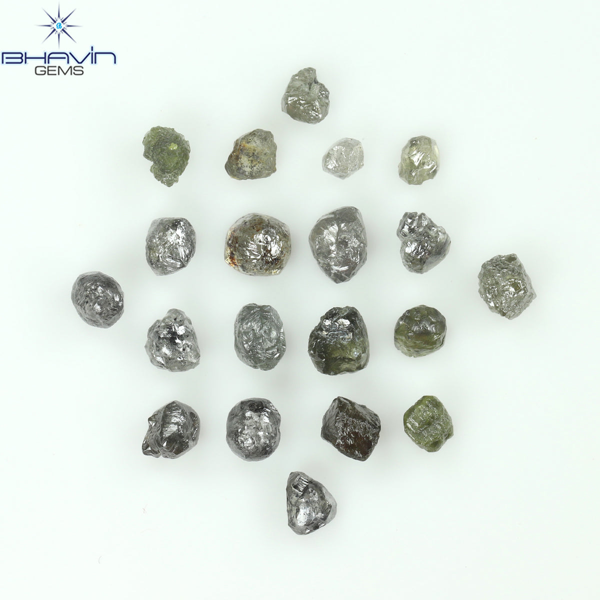 3.09 CT/20 ピース ラフシェイプ ソルト アンド ペッパー カラー ナチュラル ダイヤモンド I3 クラリティ (3.18 MM)