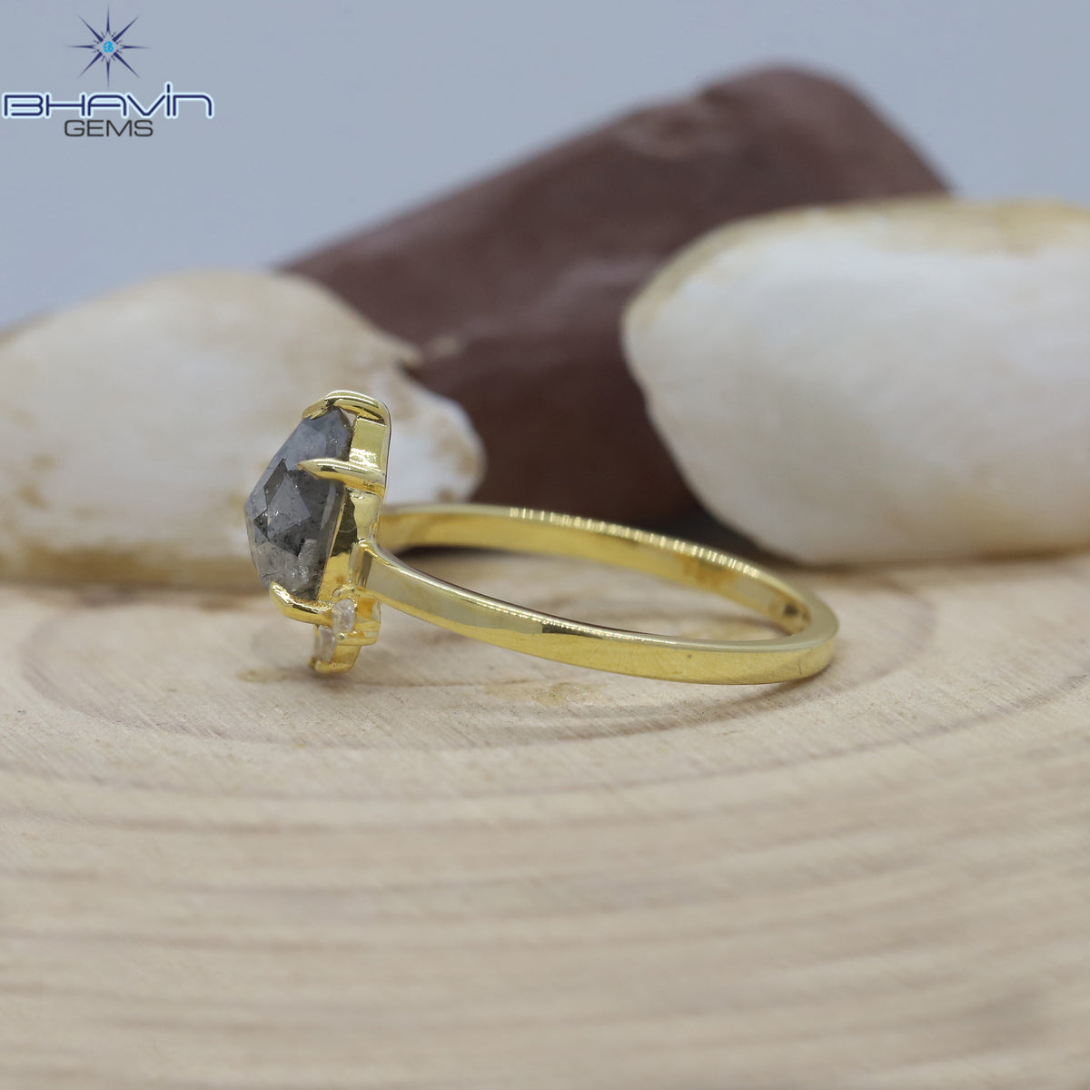 Natural Pear-Shaped Salt and Pepper Diamond Ring with Diamond Tiara Setting