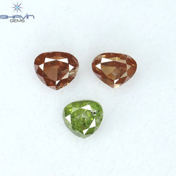 0.51 CT/3 Pcs Heart Shape Enhanced Pink Green Color Natural Loose Diamond I1 Clarity (3.20 MM)