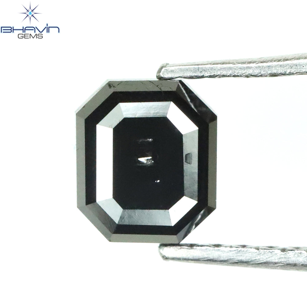 1.02 CT Emerald Shape Natural Diamond Black Color Opaque Clarity (5.76 MM)