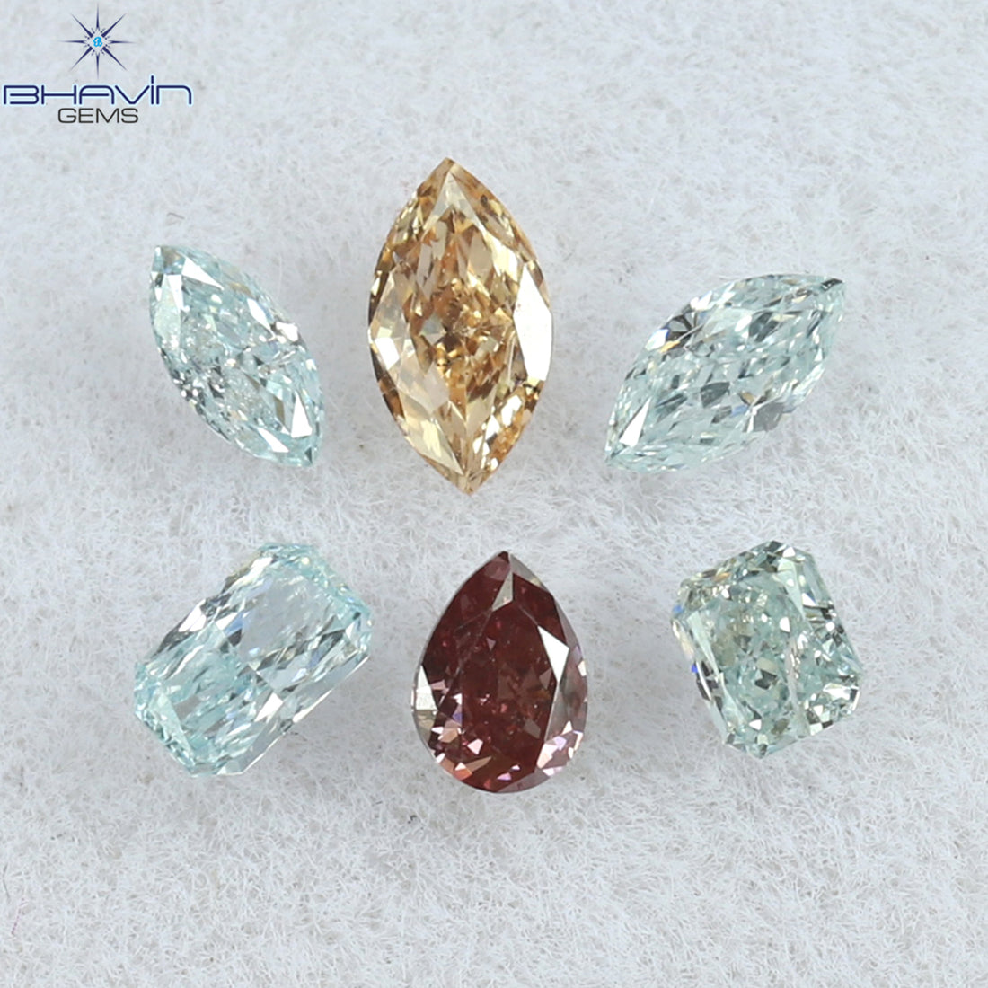0.39 CT/6 ピース ミックス シェイプ ナチュラル ダイヤモンド グリーンがかったブルー カラー VS-SI クラリティ (4.14 MM)