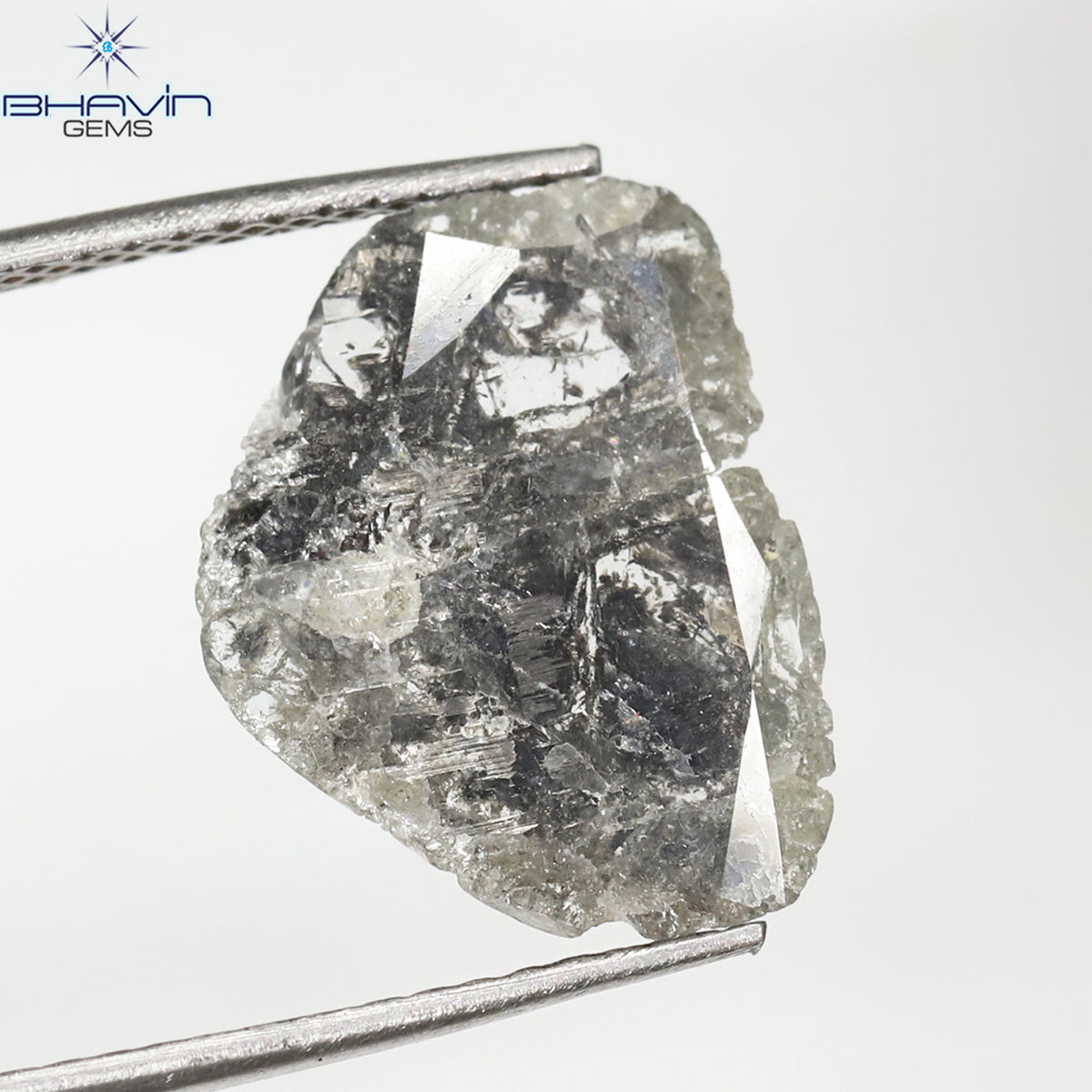 1.89 CT スライス シェイプ ナチュラル ダイヤモンド ソルト アンド ペッパー カラー I3 クラリティ (14.30 MM)