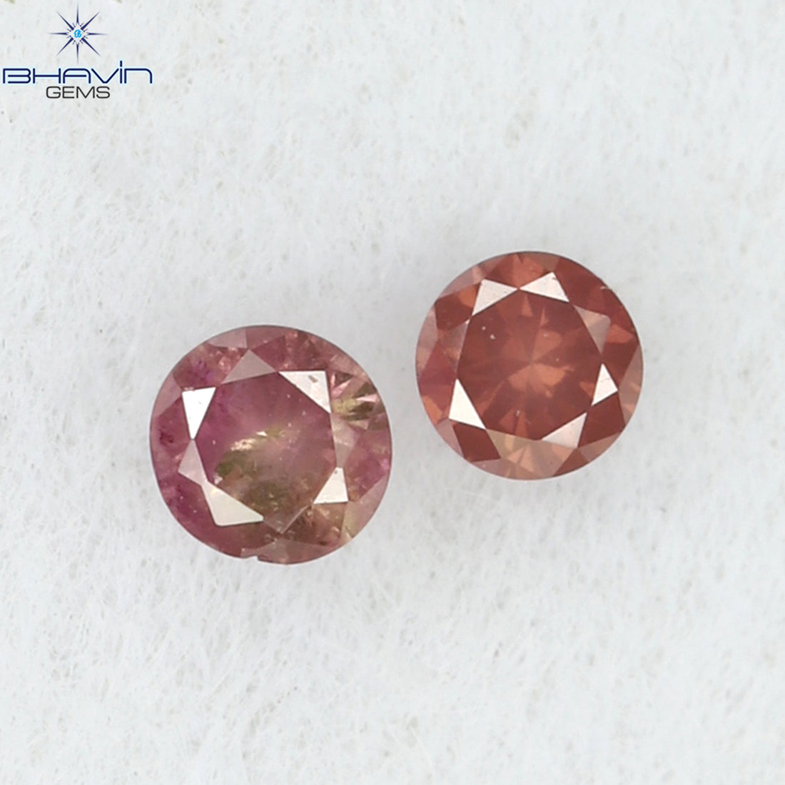 0.06 CT/2 Pcs Natural Round Diamond Enhanced Pink Color Clarity I3 (1.90 MM)