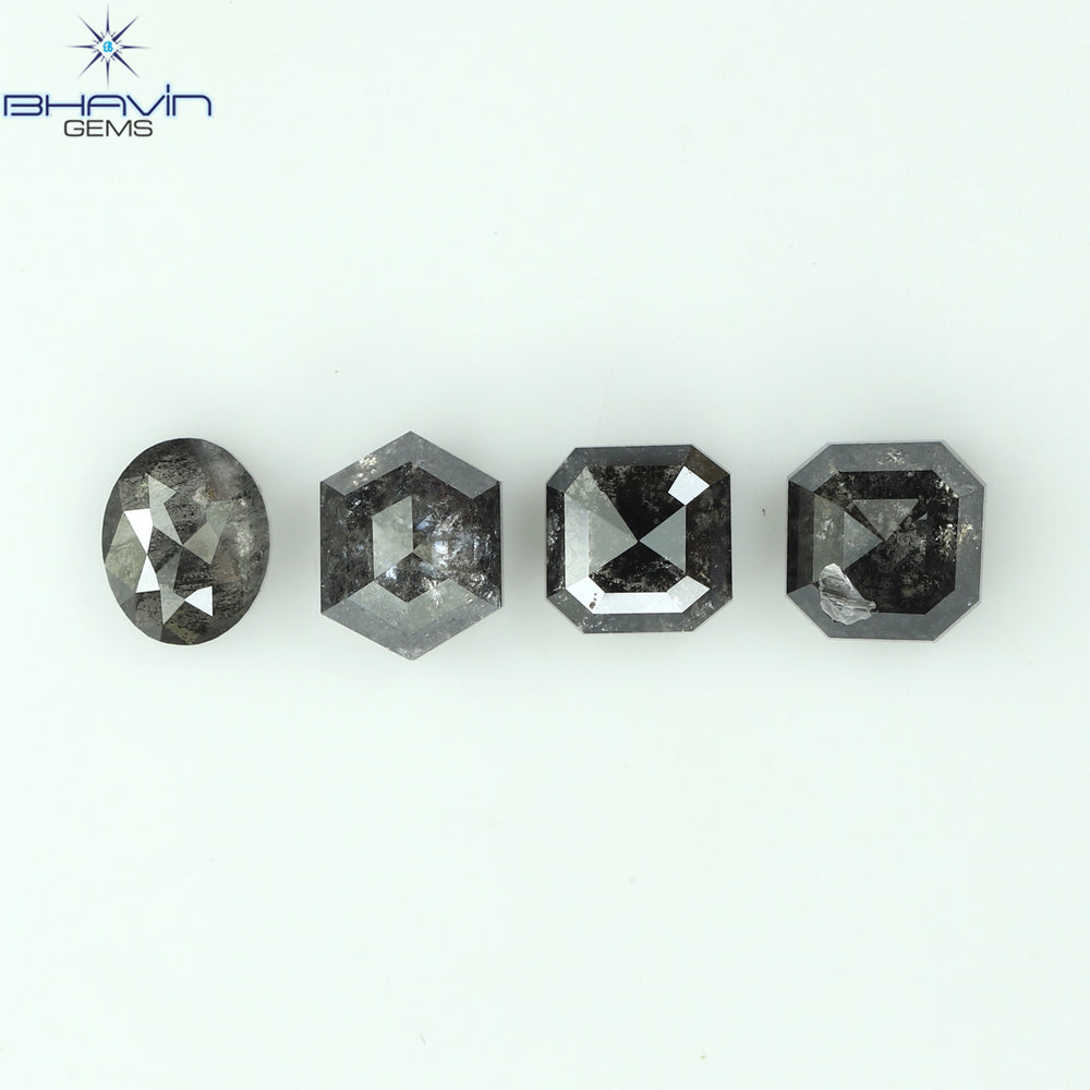 1.69 CT/4 ピース ミックス シェイプ ナチュラル ダイヤモンド ソルト アンド ペッパー カラー I3 クラリティ (5.00 MM)