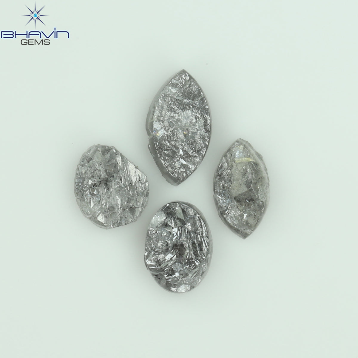 1.42 CT/4 Pcs Natural Uncut Diamond Salt And Pepper Color Clarity I3 (6.66 MM)