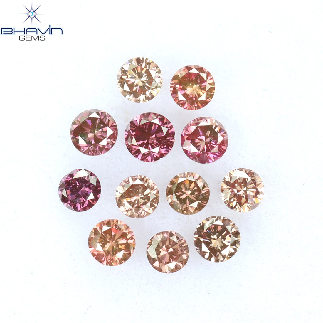 0.39 CT/12 ピース ラウンド シェイプ ナチュラル ルース ダイヤモンド ピンク カラー VS-SI クラリティ (2.25 MM)