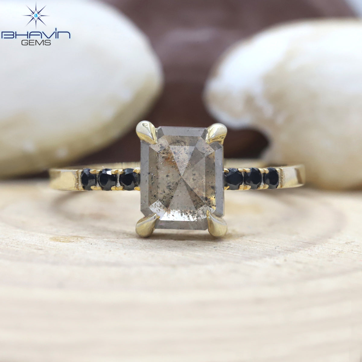 Square Emerald Diamond Salt And Pepper Diamond Natural Diamond Ring Gold Ring Engagement Ring