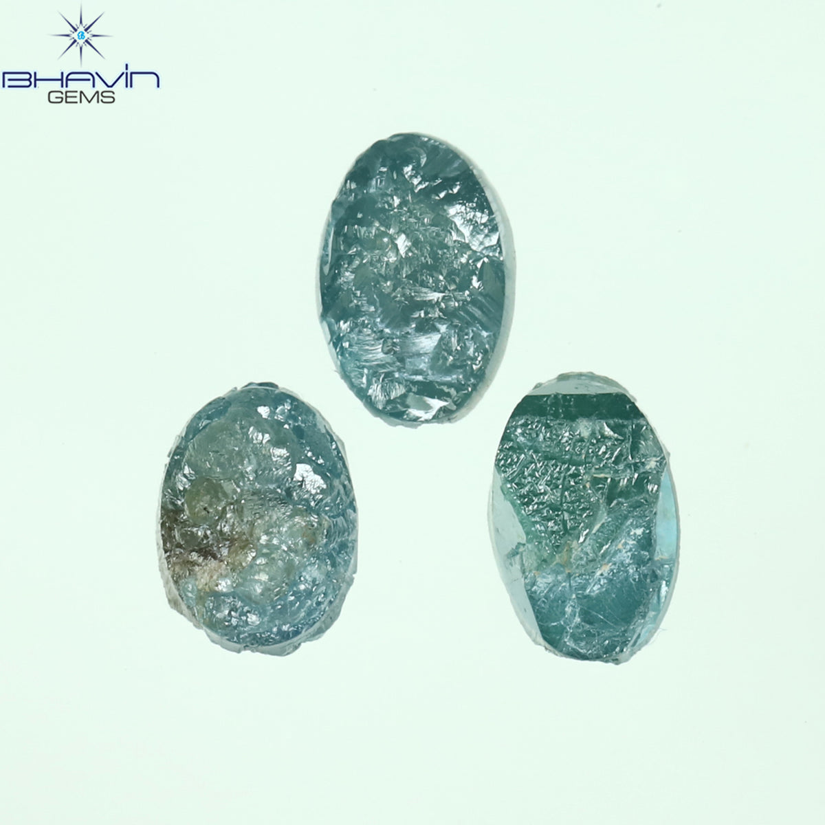 1.17 CT/3 Pcs Natural Oval Rough Diamond Enhanced Blue Color Clarity I3 (5.36 MM)