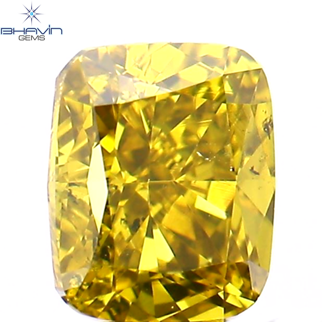 0.38 CT クッション シェイプ 強化 グリーン イエロー カラー 天然ダイヤモンド VS2 クラリティ (4.20 MM)
