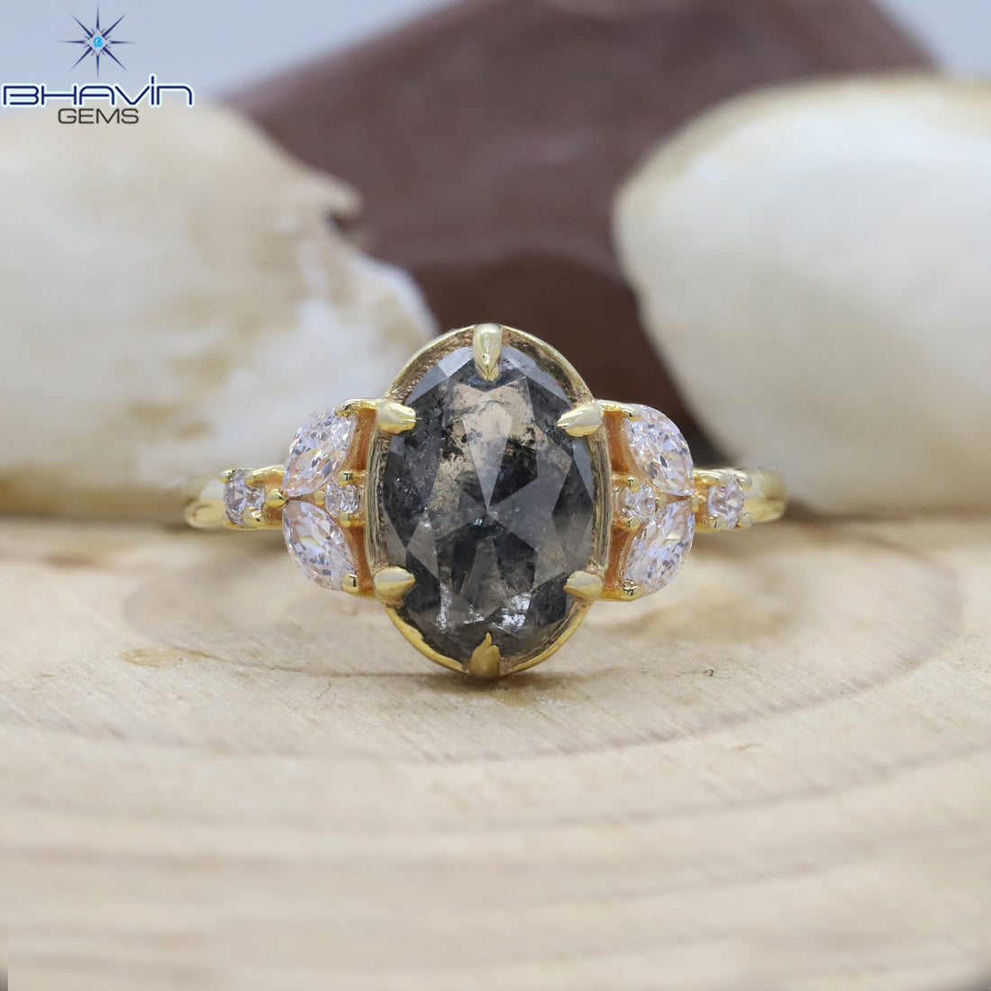 Oval Diamond Natural Diamond Ring Salt And Papper Diamond Gold Ring Engagement