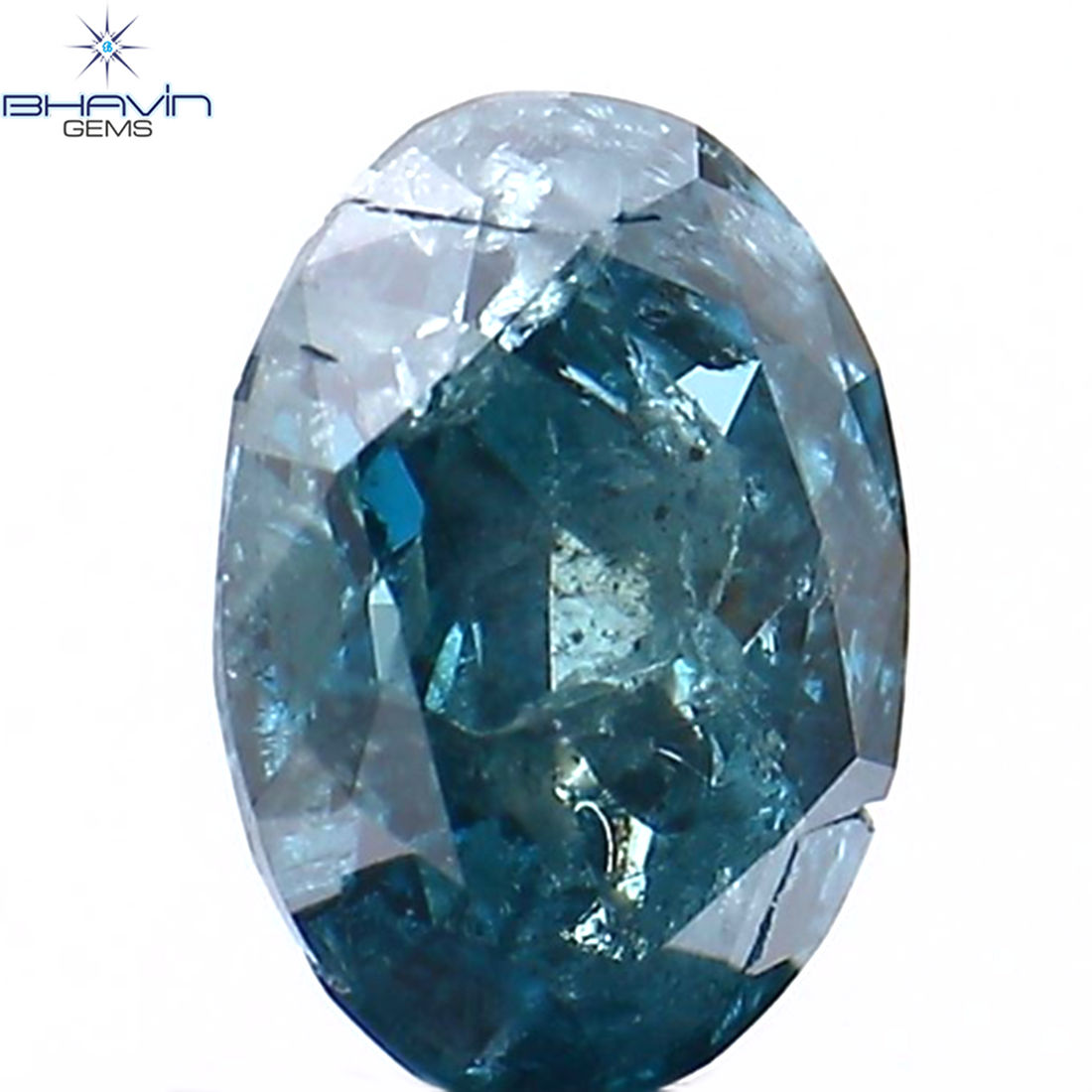 0.37 CT オーバル シェイプ ナチュラル ダイヤモンド グリーンがかったブルー カラー SI1 クラリティ (5.36 MM)