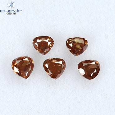 0.64 CT/5 Pcs Heart Shape Natural Loose Diamond Pink Color SI1 Clarity (3.20 MM)