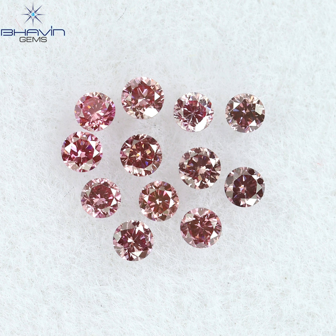 0.18 CT/12 PCS ラウンド ダイヤモンド エンハンスト ピンク カラー ナチュラル ダイヤモンド I3 クラリティ (1.50 MM)