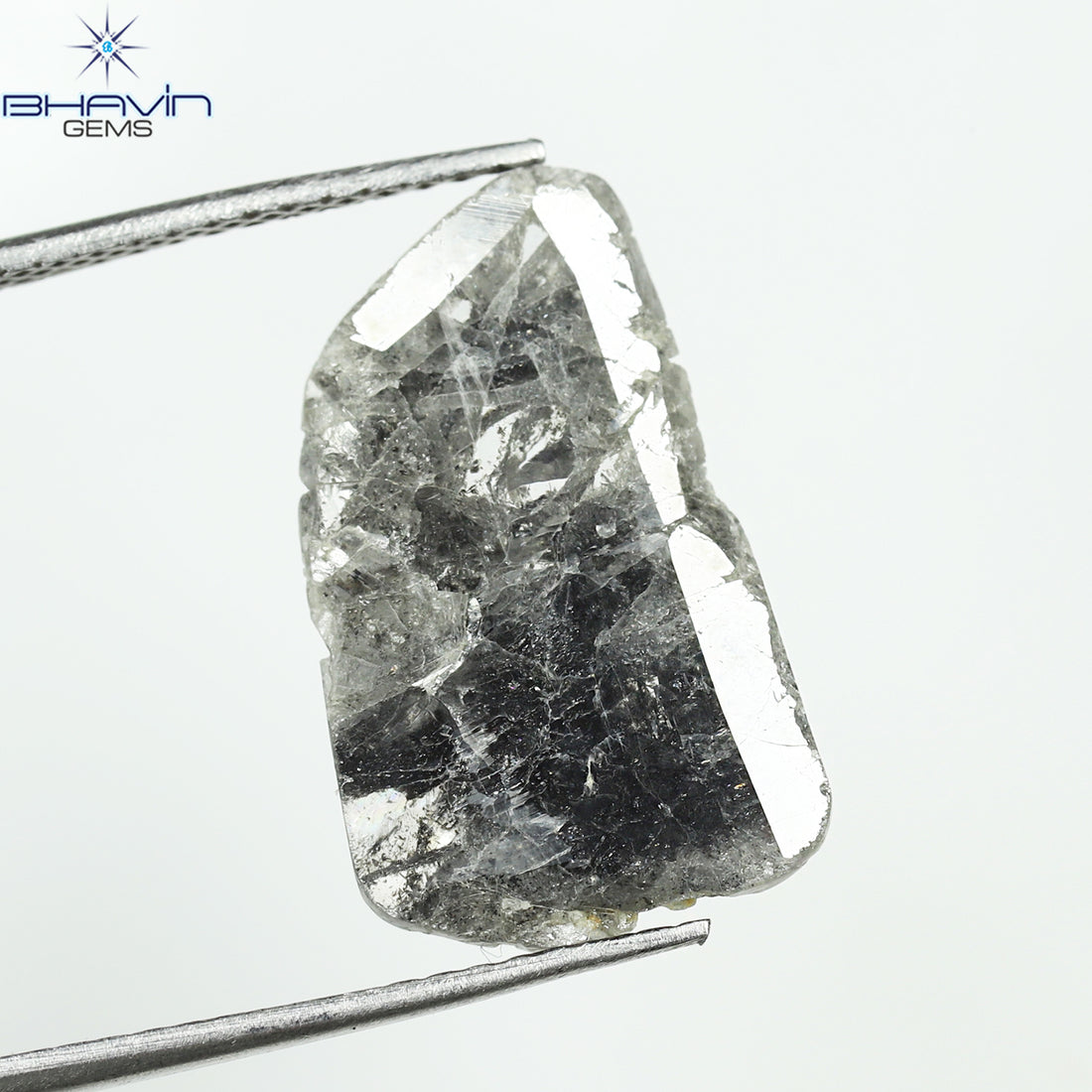 3.06 CT スライス シェイプ ナチュラル ダイヤモンド ソルト アンド ペッパー カラー I3 クラリティ (17.50 MM)
