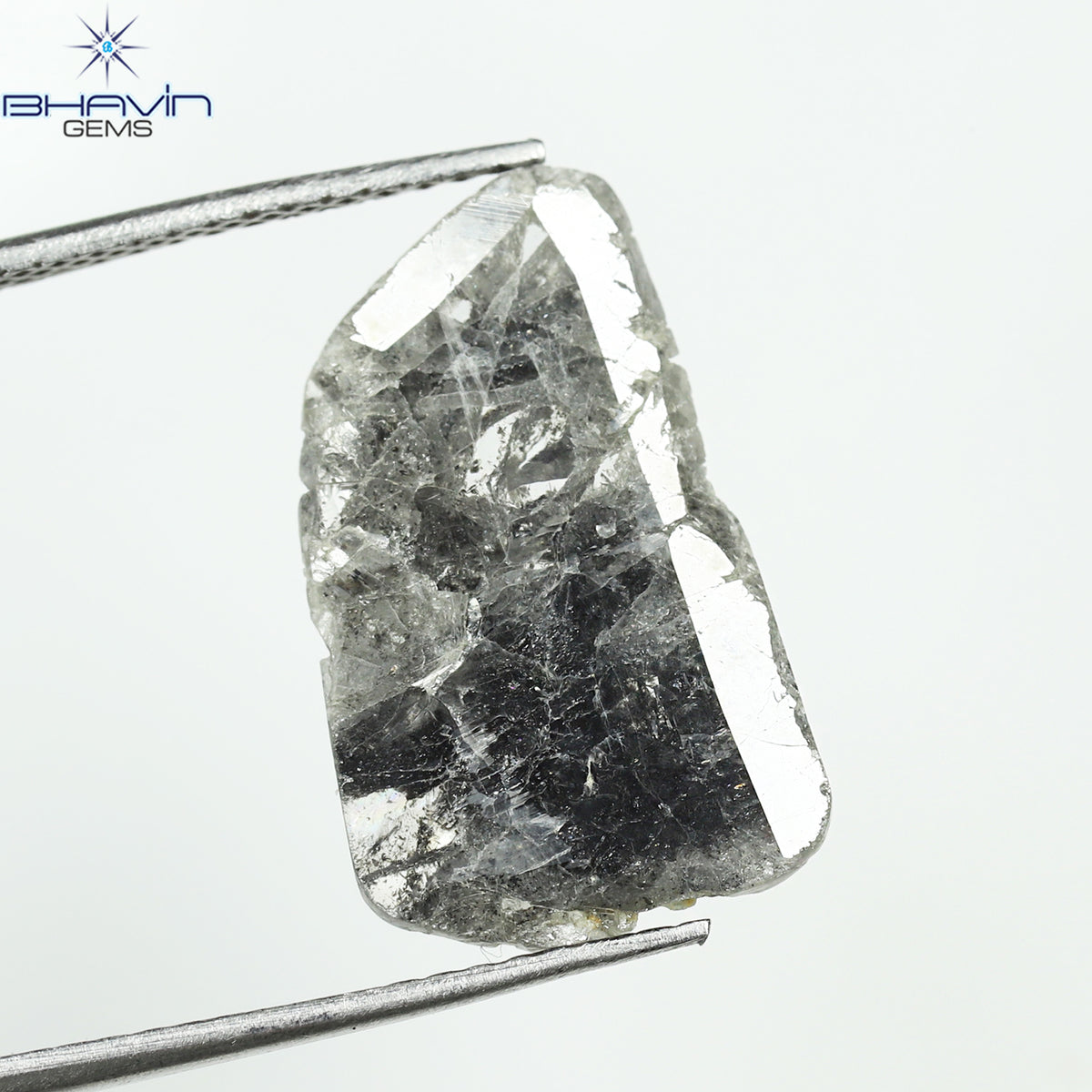 3.06 CT スライス シェイプ ナチュラル ダイヤモンド ソルト アンド ペッパー カラー I3 クラリティ (17.50 MM)
