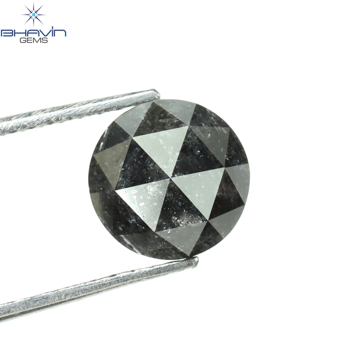 0.74 CT ラウンド ローズ カット シェイプ 天然ダイヤモンド ソルト アンド ペッパー カラー I3 クラリティ (5.55 MM)