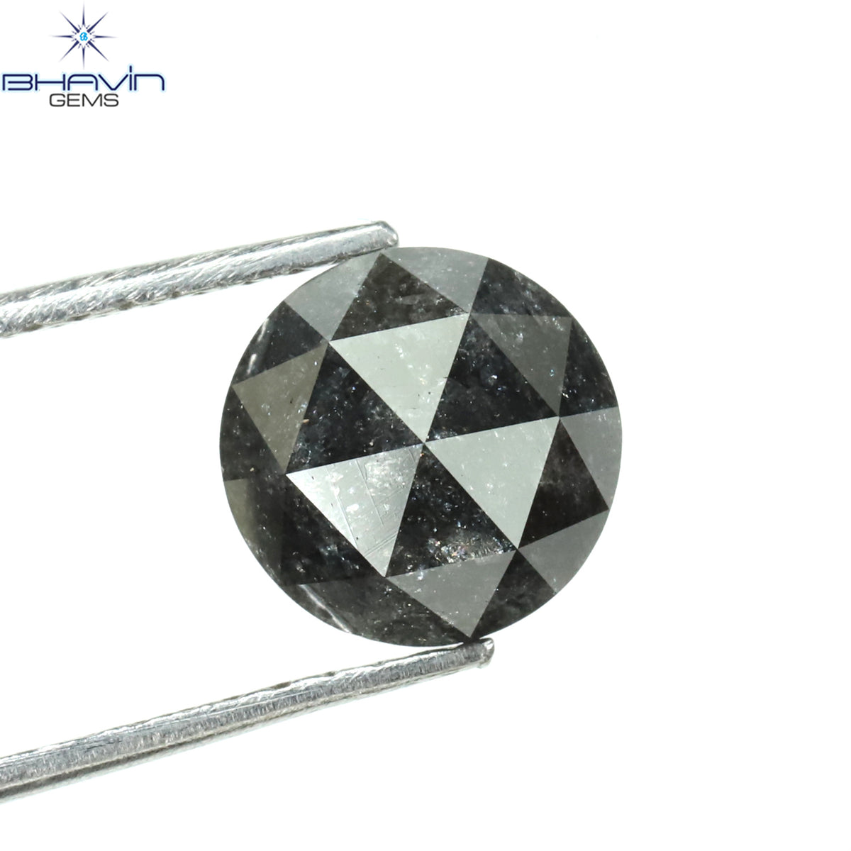 0.74 CT ラウンド ローズ カット シェイプ 天然ダイヤモンド ソルト アンド ペッパー カラー I3 クラリティ (5.55 MM)