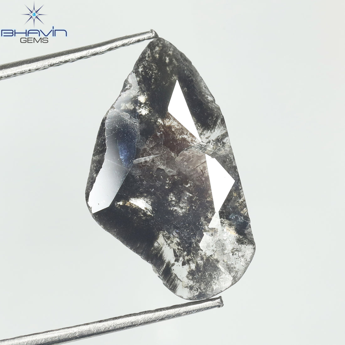 1.76 CT スライス形状 天然ダイヤモンド ソルト アンド ペッパー カラー I3 クラリティ (14.15 MM)
