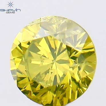 0.15 CT Round Shape Natural Diamond Green Yellow Color SI1 Clarity (3.44 MM)