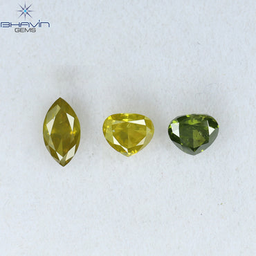 0.66 CT/3 Pcs Mix Shape Natural Diamond Yellow Green Color SI2 Clarity (5.38 MM)