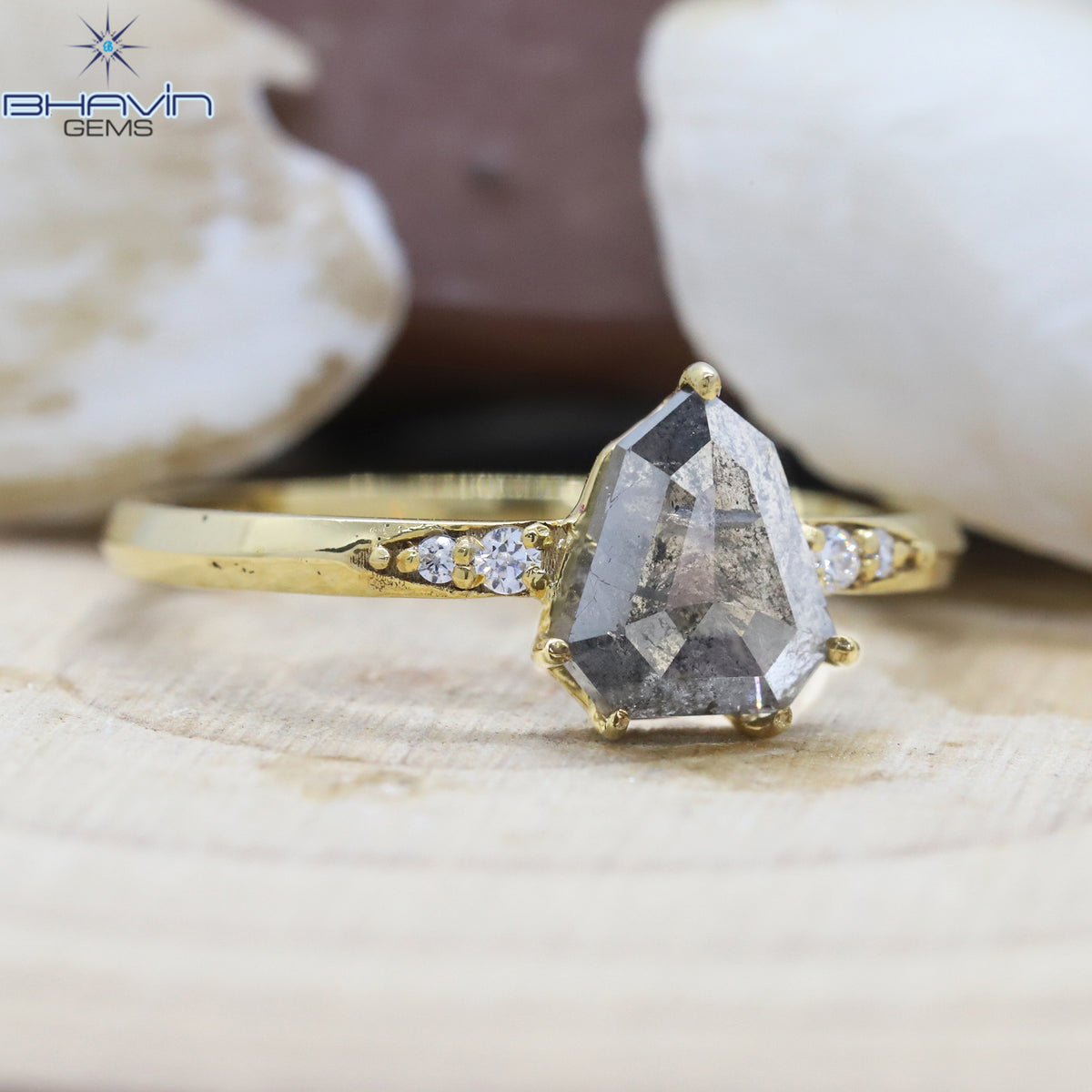 Shield Diamond, Natural Diamond Ring, Salt And Pepper Diamond, Gold Ring, Engagement Ring, Wedding Ring, Diamond Ring