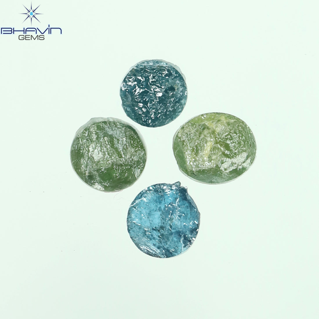 0.62 CT/4 Pcs Natural Round Rough Diamond Enhanced Green Blue Color Clarity I3 (3.70 MM)
