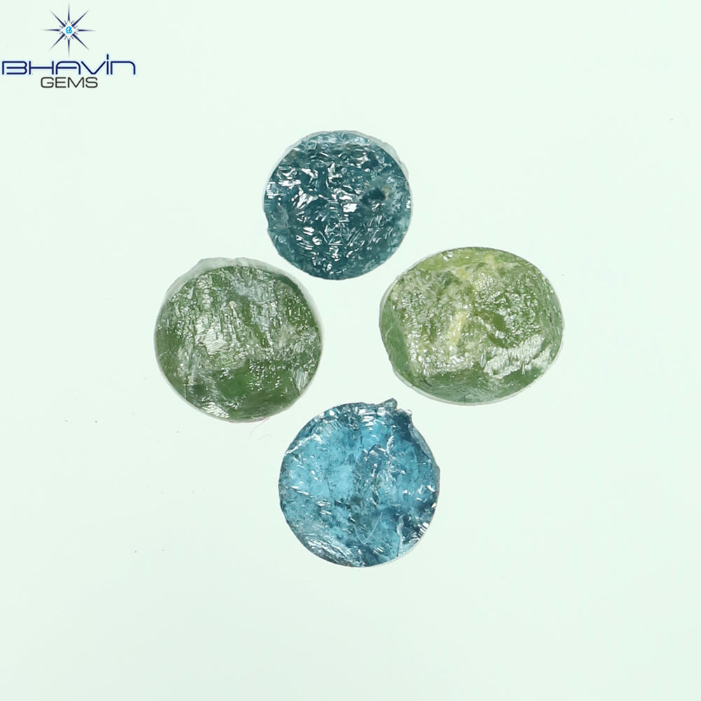 0.62 CT/4 Pcs Round Rough Shape Green Blue Natural Loose Diamond I3 Clarity (3.70 MM)