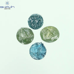 0.62 CT/4 Pcs Round Rough Shape Green Blue Natural Loose Diamond I3 Clarity (3.70 MM)
