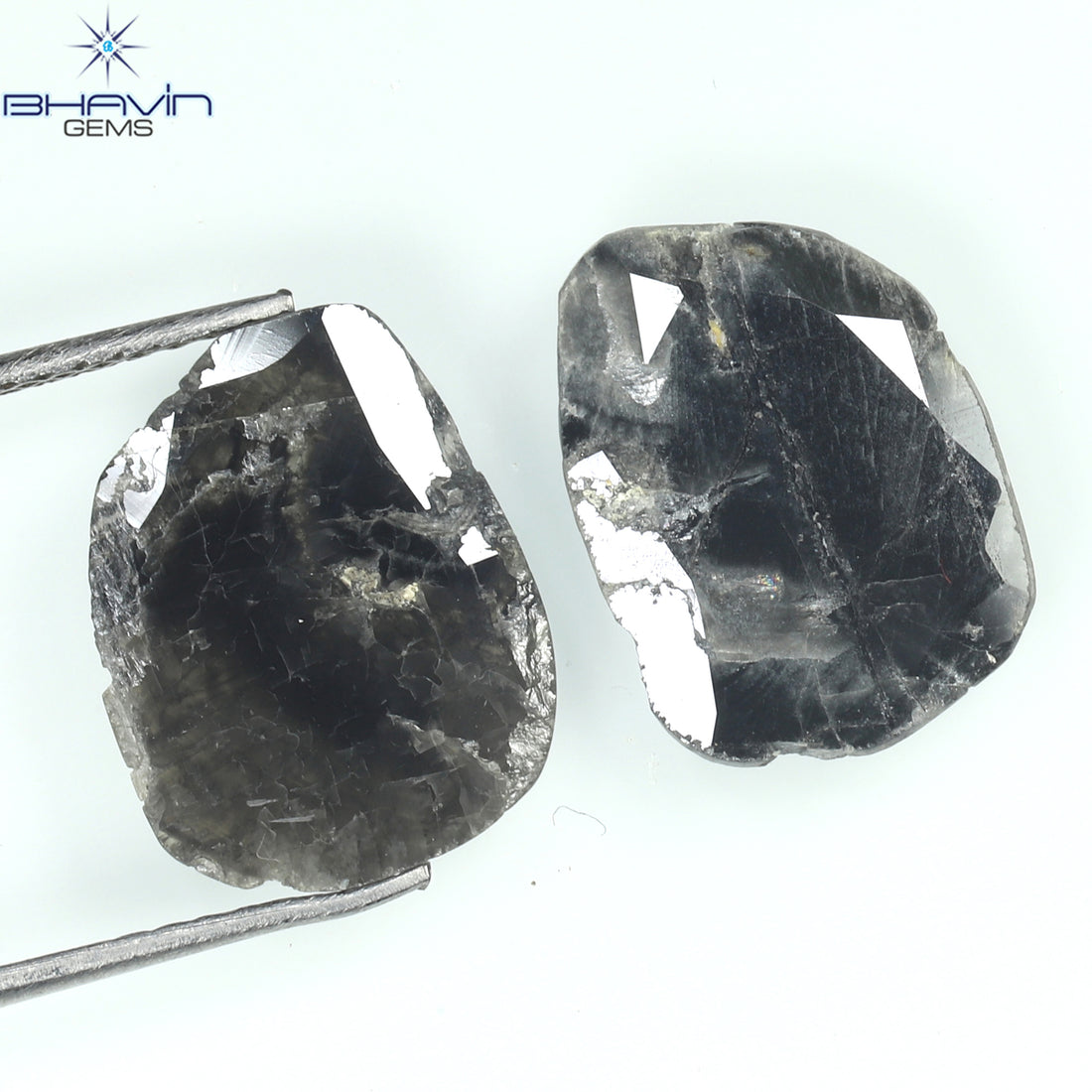 2.98 CT (2 PCS) Slice Natural Diamond Black Gray Color Clarity I3 (13.10 MM)