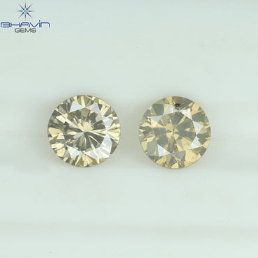 0.56 CT/2 Pcs Round Shape Natural Loose Diamond Brown Color SI2 Clarity (4.17 MM)