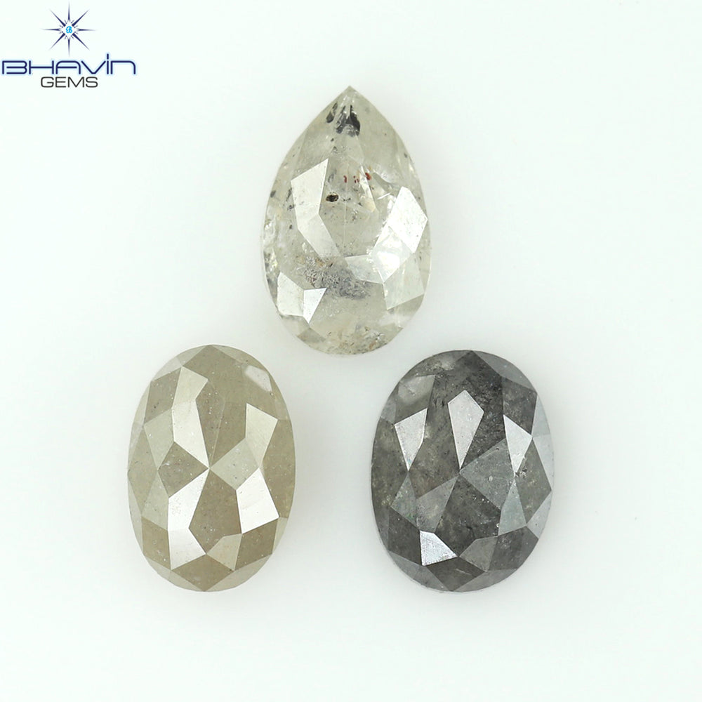1.26 CT/3 PCS Oval Pear Shape Natural Diamond Salt And pepper Color I3 Clarity (5.32 MM)