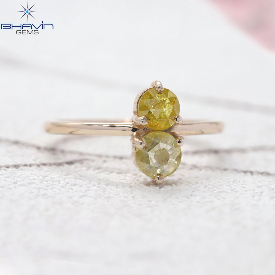 Round Rose Cut Yellow Color Natural Diamond Ring Gold Ring Engagement