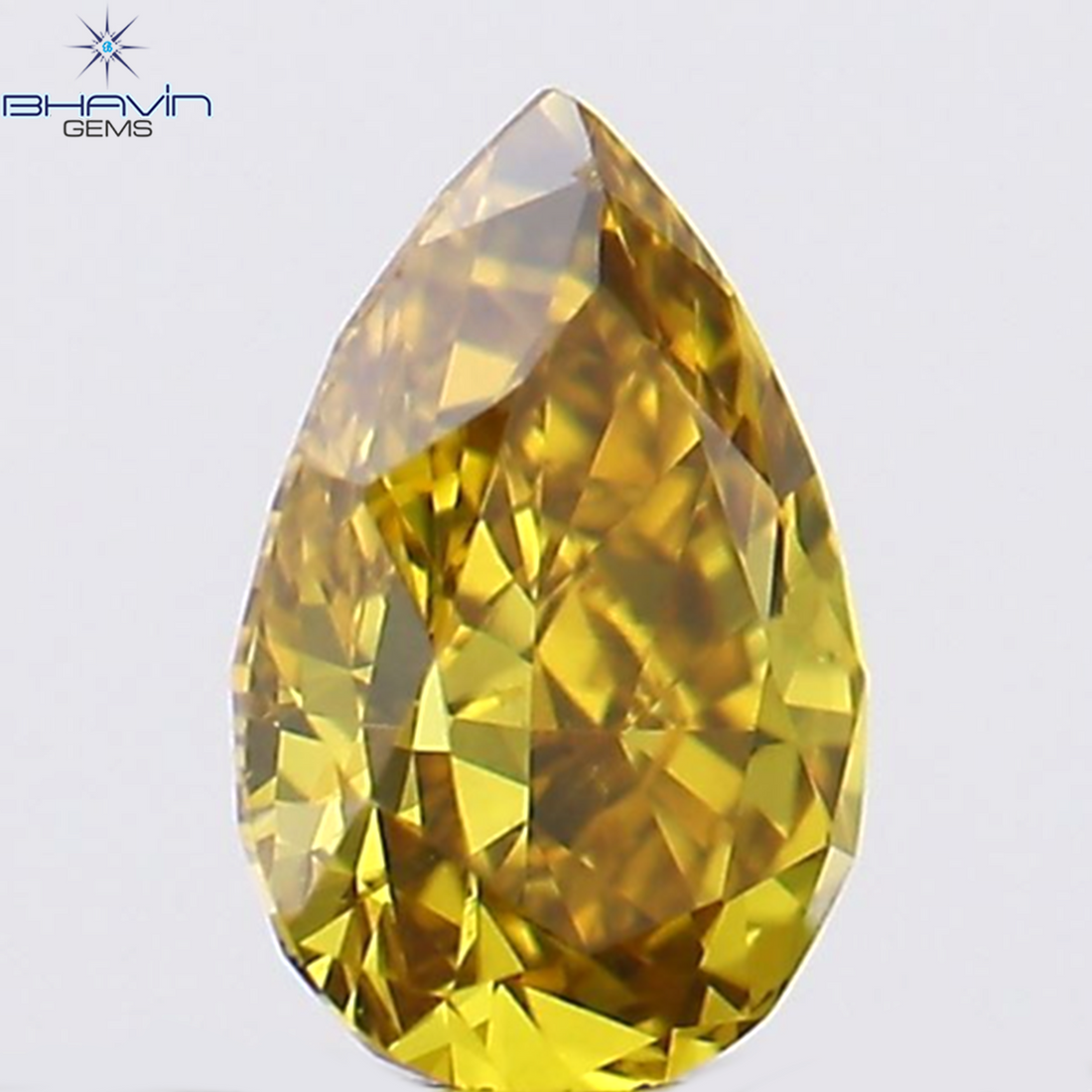 0.38 CT ペアシェイプ ナチュラル ダイヤモンド 緑がかった黄色 VS1 クラリティ (5.55 MM)
