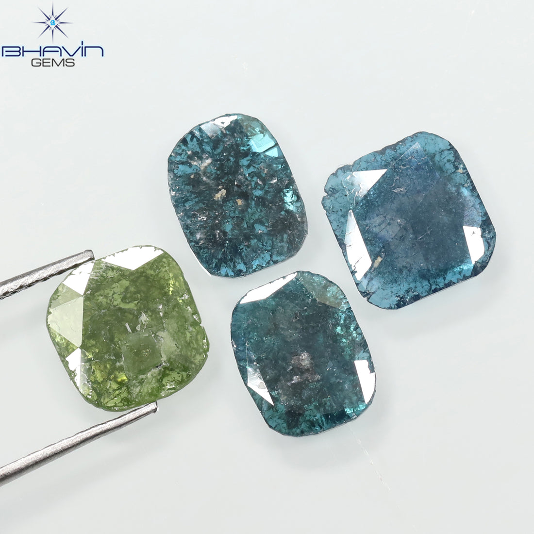 2.81 CT/4 Pcs Natural Slice Diamond Enhanced Blue Green Color Clarity I3 (8.48 MM)
