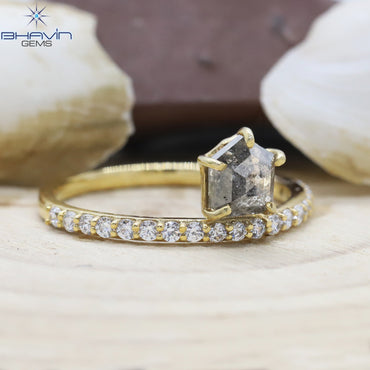 Shield Diamond Natural Diamond Ring Salt And Pepper Color Gold Ring Engagement Ring