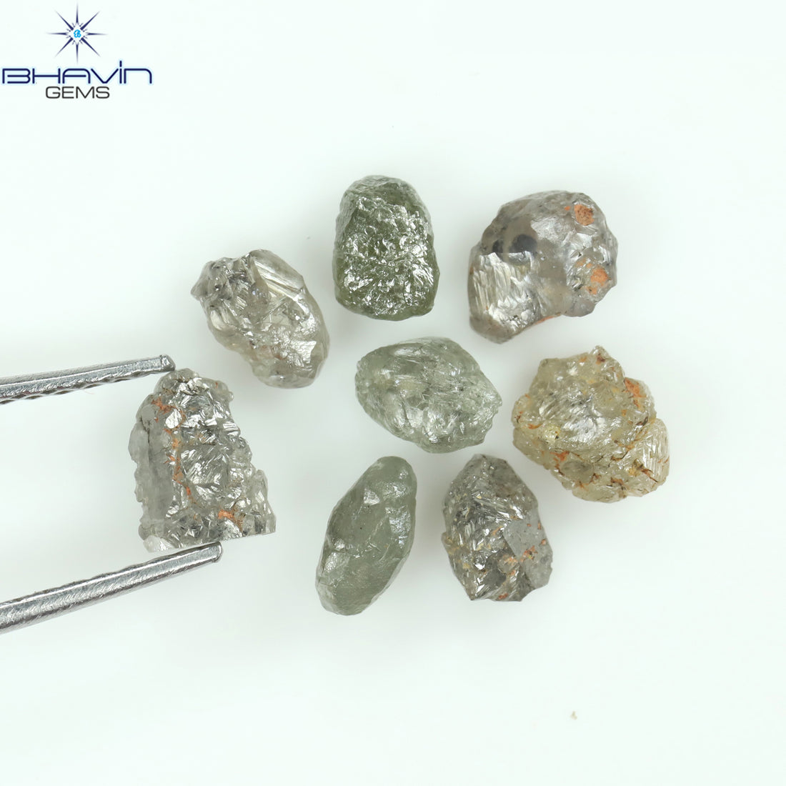 2.95 CT/8個 ラフシェイプ ソルト＆ペッパーカラー 天然ダイヤモンド I3 クラリティ (5.26 MM)