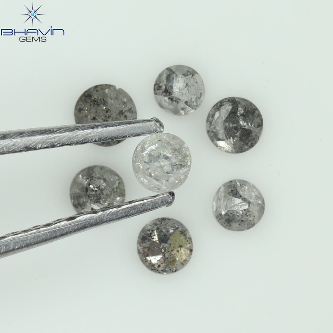 0.31 CT/7 Pcs Natural Uncut Diamond Salt And Pepper Color Clarity I3 (2.28 MM)