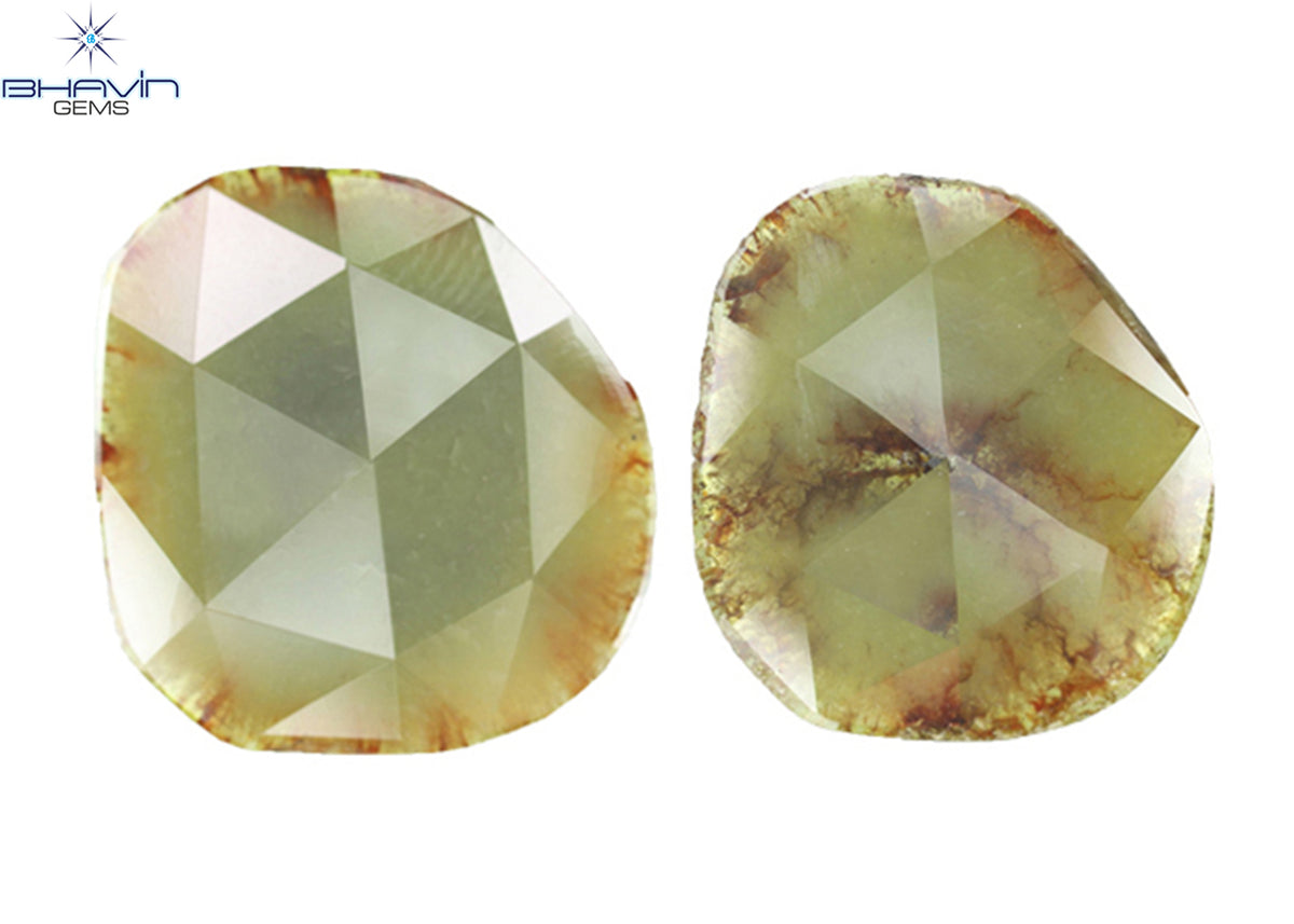 22.04 CT (2 Pcs) Slice Natural Brownish Grayish Yellow Diamond Clarity I3 (26.46 MM)