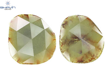 22.04 CT (2 Pcs) Slice Natural Brownish Grayish Yellow Diamond Clarity I3 (26.46 MM)