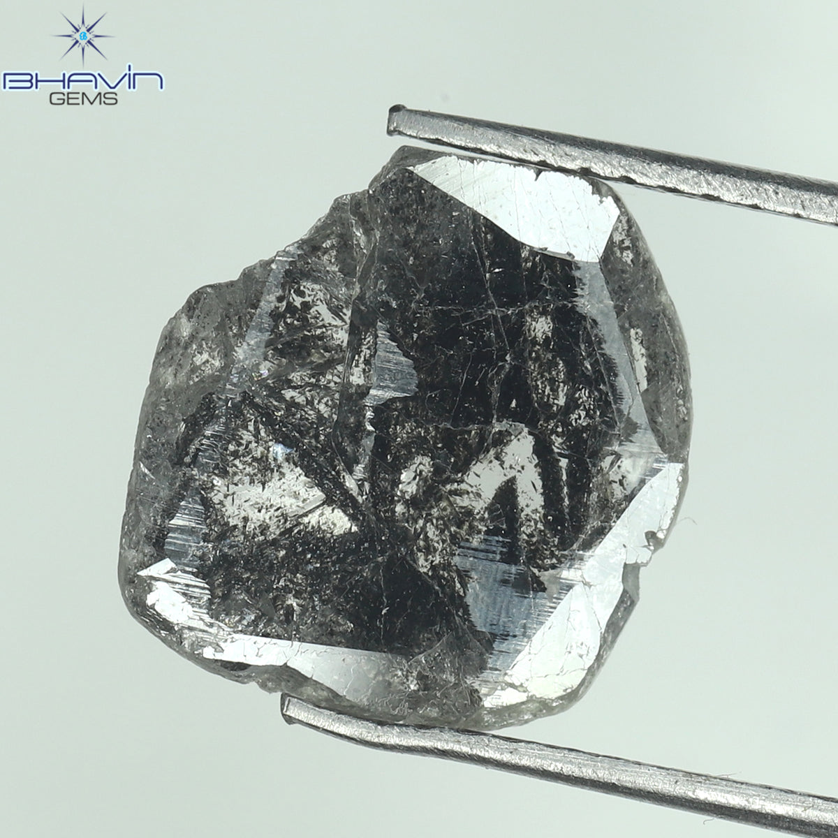 1.96 CT スライス形状 天然ダイヤモンド ソルト アンド ペッパー カラー I3 クラリティ (12.35 MM)