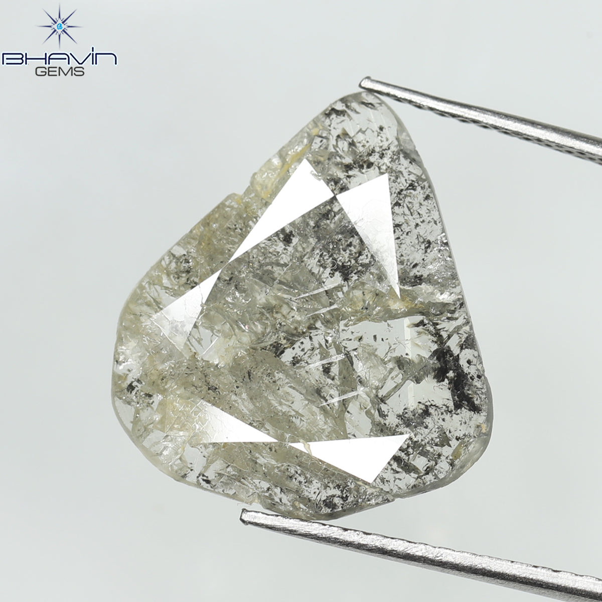 3.23 CT Natural Pear Slice Diamond Salt And Pepper Color Clarity I3 (16.28 MM)