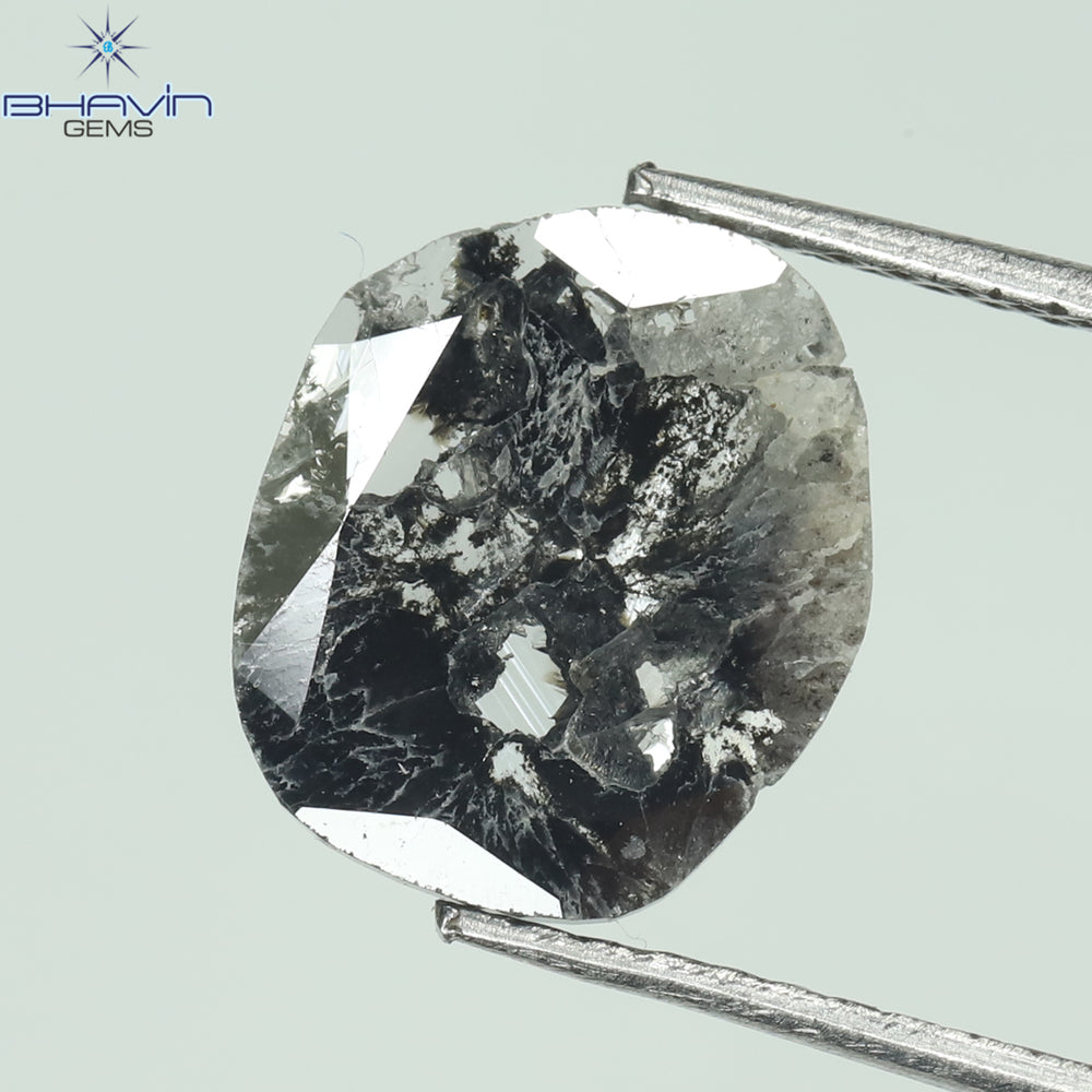 1.06 CT スライス形状 天然ダイヤモンド ソルト アンド ペッパー カラー I3 クラリティ (10.26 MM)