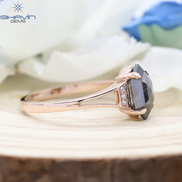Hexagon Diamond Salt And Pepper Diamond Natural Diamond Ring Gold Ring Engagement Ring